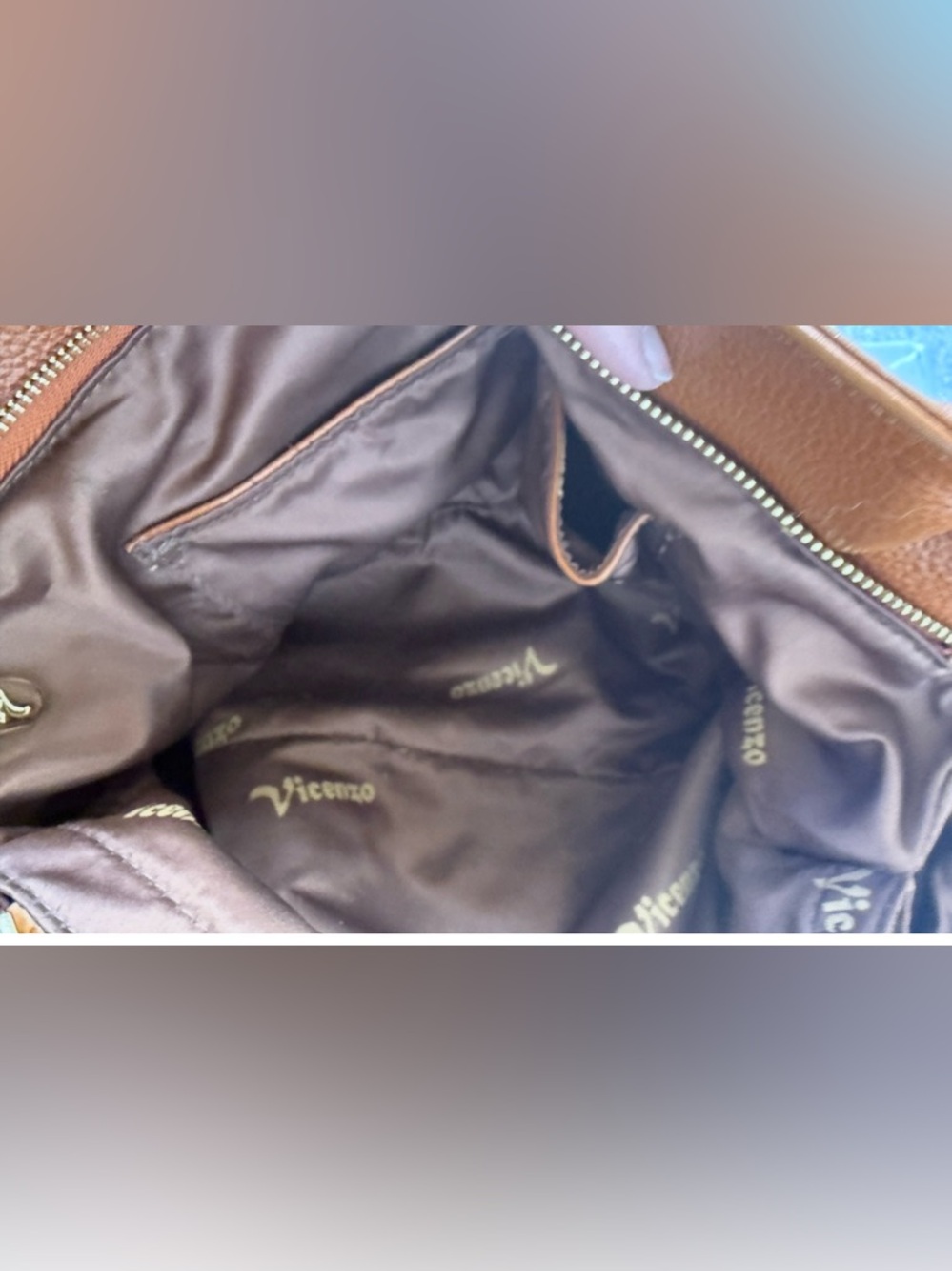 LIKE NEW Vicenzo Leather Caramel Satchel Tote Handbag Purse Crossbody - Picture 6 of 16